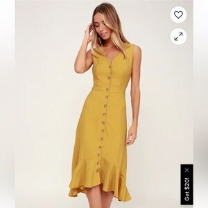 Yellow Button-Down Ruffle Hem Dress